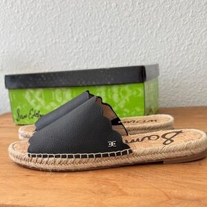 Sam Edelman Black Scalloped Espadrille Slides “Andy”